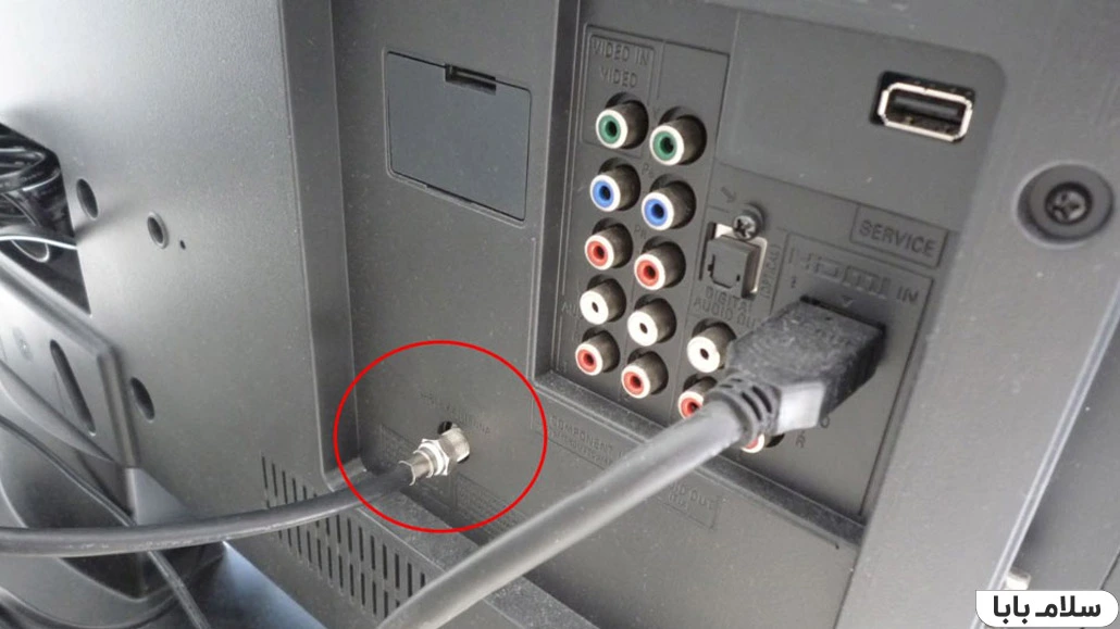 پورت RF و کابل آن روی تلویزیون